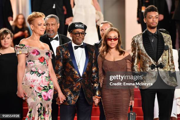 Tonya Lewis Lee, Spike Lee, Satchel Lee and Jackson Lee depart the screening of "BlacKkKlansman" during the 71st annual Cannes Film Festival at...