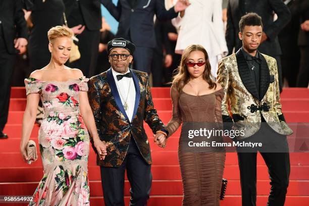 Tonya Lewis Lee, Spike Lee, Satchel Lee and Jackson Lee depart the screening of "BlacKkKlansman" during the 71st annual Cannes Film Festival at...