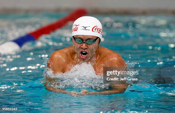 Kosuke Kitajima of Japan swims in the Men's 100 Breaststroke Prelim during the Long Beach Grand Prix on January 18, 2010 in Long Beach, California.