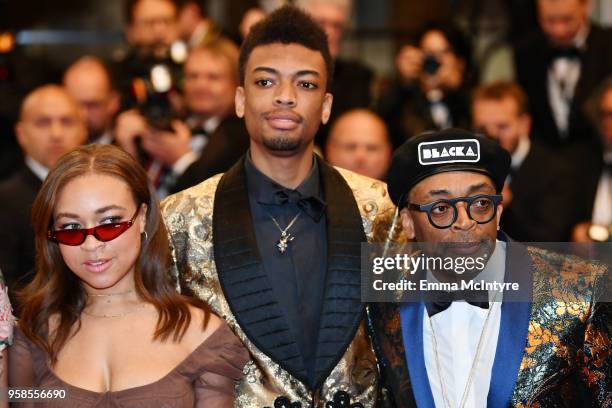 Satchel Lee, Jackson Lee and Spike Lee depart the screening of "BlacKkKlansman" during the 71st annual Cannes Film Festival at Palais des Festivals...