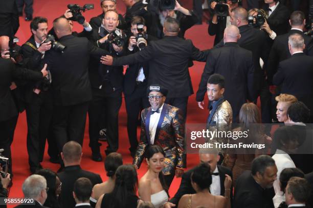 Spike Lee and Jackson Lee depart the screening of "BlacKkKlansman" during the 71st annual Cannes Film Festival at Palais des Festivals on May 14,...