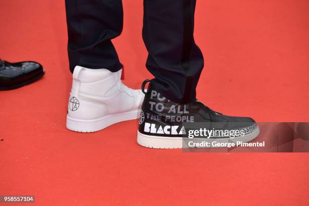 Detail of Spike Lee's shoes attends the screening of "BlacKkKlansman" during the 71st annual Cannes Film Festival at Palais des Festivals on May 14,...