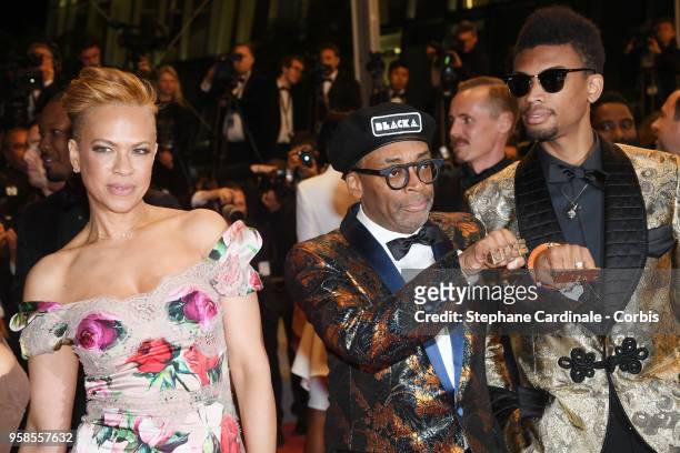 Tonya Lewis Lee, Spike Lee and Jackson Lee depart the screening of "BlacKkKlansman" during the 71st annual Cannes Film Festival at Palais des...