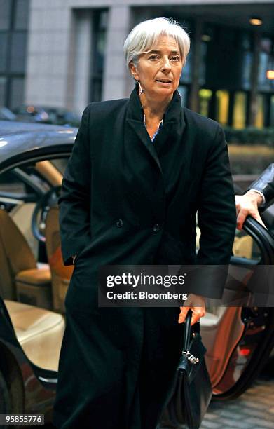 Christine Lagarde, France's finance minister, arrives for the European Union's finance ministers meeting at the EU headquarters, in Brussels,...