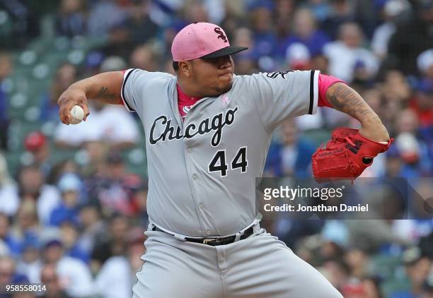 Bruce Rondon of the Chicago White Sox pitches in the 9th inning for a save against the Chicago Cubs at Wrigley Field on May 13, 2018 in Chicago,...