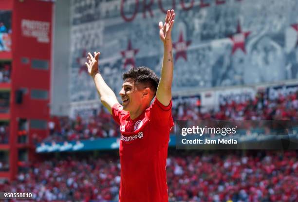 Pablo Barrientos of Toluca celebrates after scoring fourth goal of his team during the semifinals second leg match between Toluca and Tijuana as part...