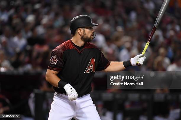 Steven Souza Jr of the Arizona Diamondbacks gets ready in the batters box against the Washington Nationals at Chase Field on May 12, 2018 in Phoenix,...