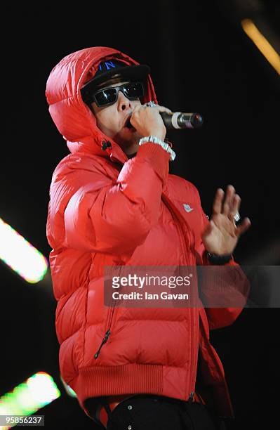 Dappy performs at the Brit Awards 2010 Shortlist Announcement at the 02 Arena on January 18, 2010 in London, England.