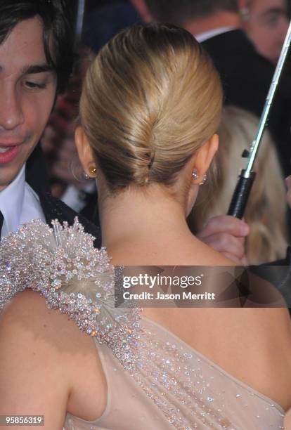 Actress Drew Barrymore and actor Justin Long arrive at the 67th Annual Golden Globe Awards held at The Beverly Hilton Hotel on January 17, 2010 in...