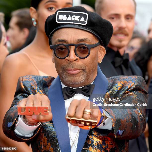 Director Spike Lee wears knuckle rings with love and hate on them as he attends the screening of "BlacKkKlansman" during the 71st annual Cannes Film...