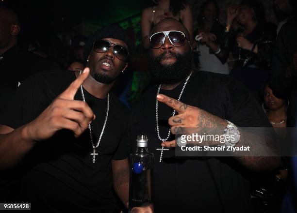 Diddy and Rick Ross visit Pink Elephant on January 18, 2010 in New York City.