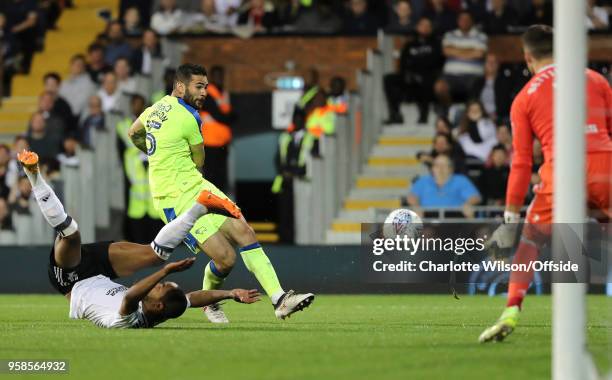 Bradley Johnson of Derby has a shot during the Sky Bet Championship Play Off Semi Final:Second Leg match between Fulham and Derby County at Craven...