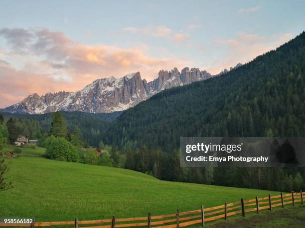 latemar seen from nova levante - latemar mountain range stock pictures, royalty-free photos & images