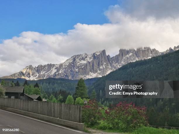 latemar seen from nova levante - latemar mountain range stock pictures, royalty-free photos & images