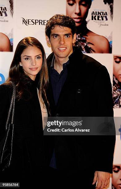 Kaka and his wife Caroline Celico attend Alicia Keys concert photocall at the Royal Theater on January 18, 2010 in Madrid, Spain.