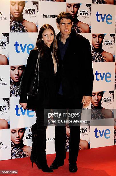 Kaka and his wife Caroline Celico attend Alicia Keys concert photocall at the Royal Theater on January 18, 2010 in Madrid, Spain.