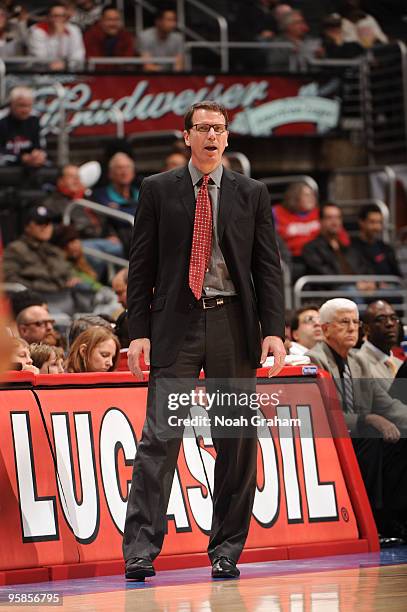 Head coach Kiki Vandeweghe of the New Jersey Nets looks on during a game against the Los Angeles Clippers at Staples Center on January 18, 2010 in...