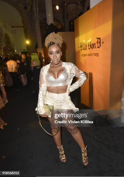 Jackie Aina attends Kat Von D Beauty 10th Anniversary Party at Vibiana Cathedral on May 10, 2018 in Los Angeles, California.