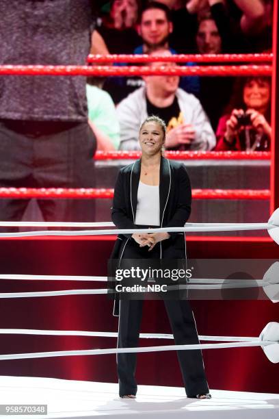 NBCUniversal Upfront in New York City on Monday, May 14, 2018 -- Pictured: Rhonda Rousey, "WWE" on USA Network --