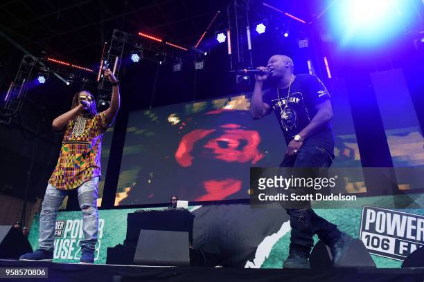 Rappers Lil Jon and Too Short perform onstage during the Power 106 Powerhouse festival at Glen Helen Amphitheatre on May 12, 2018 in San Bernardino,...