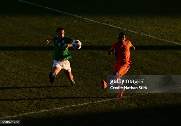 Daishawn Redan of Netherlands and Oisin McEntee of Ireland in action during the UEFA European Under-17 Championship match between Netherlands and...