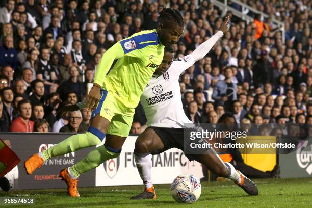Kasey Palmer of Derby and Ryan Sessegnon of Fulham battle for the ball during the Sky Bet Championship Play Off Semi Final:Second Leg match between...