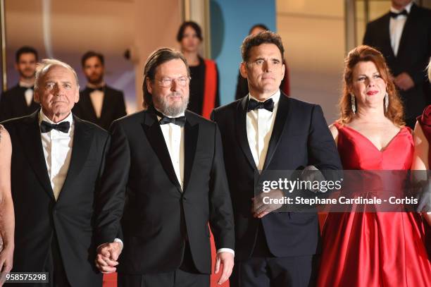 Bruno Ganz, Lars von Trier, Matt Dillon and Siobhan Fallon Hogan attends the screening of "The House That Jack Built" during the 71st annual Cannes...