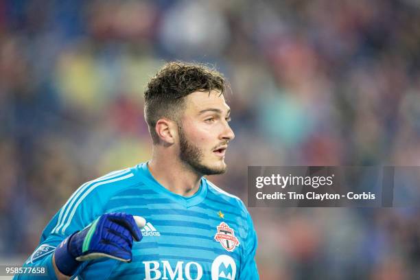 May 12: Goalkeeper Alex Bono of Toronto FC during the New England Revolution Vs Toronto FC regular season MLS game at Gillette Stadium on May 12,...