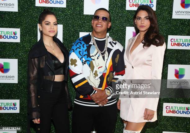 Natti Natasha, Daddy Yankee and Livia Brito Pestana attend the 2018 Univision Upfront at Spring Studios on May 14, 2018 in New York City.