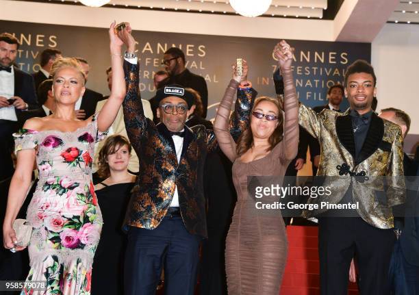 Tonya Lewis Lee, Spike Lee, Satchel Lee and Jackson Lee depart the screening of 'BlacKkKlansman' during the 71st annual Cannes Film Festival at...