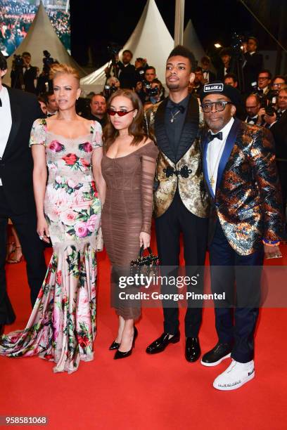 Tonya Lewis Lee, Sarchel Lee, Jackson Lee and director Spike Lee depart the screening of 'BlacKkKlansman' during the 71st annual Cannes Film Festival...