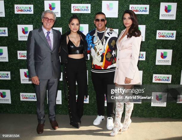 Patricio Wills, Natti Natasha, Daddy Yankee and Livia Brito Pestana attend the 2018 Univision Upfront at Spring Studios on May 14, 2018 in New York...