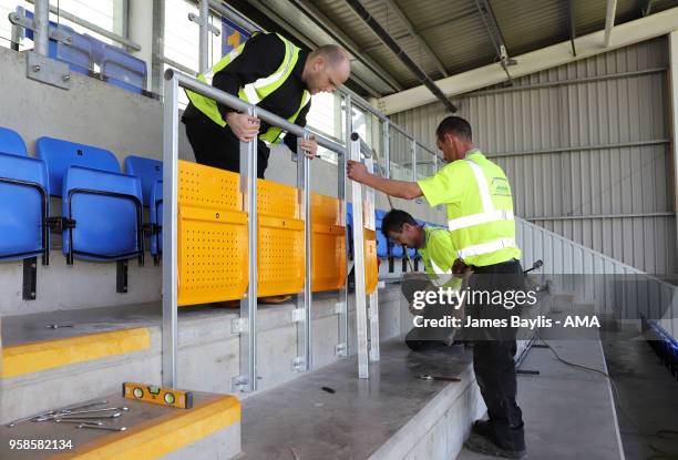 Shrewsbury Town become the first Football League club in England to install permanent safe standing at their Montgomery Waters Meadow Stadium at New...