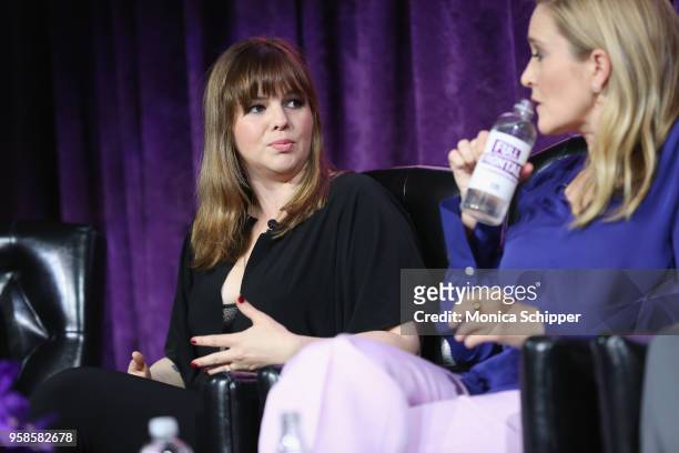 Actor Amber Tamblyn speaks onstage during the "Full Frontal with Samantha Bee" FYC Event NY on May 14, 2018 in New York City.