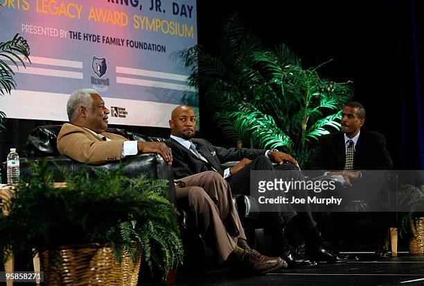 Former NBA players Oscar Robertson and Alonzo Mourning, along with television personality David Aldridge talk during the Martin Luther King, Jr. Day...