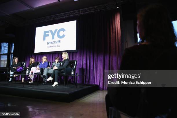 Cynthia Littleton, Amber Tamblyn, Samantha Bee, Kara Swisher and Arianna Huffington speak onstage during the "Full Frontal with Samantha Bee" FYC...