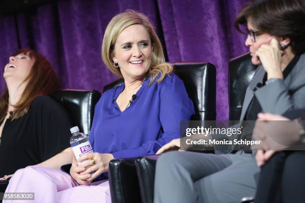 Actor Amber Tamblyn, Executive Producer and host Samantha Bee and Co-founder and Executive Producer of Recode Kara Swisher speak onstage during the...