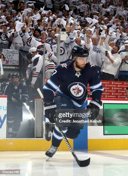 Ben Chiarot of the Winnipeg Jets hits the ice prior to puck drop against the Vegas Golden Knights in Game Two of the Western Conference Final during...