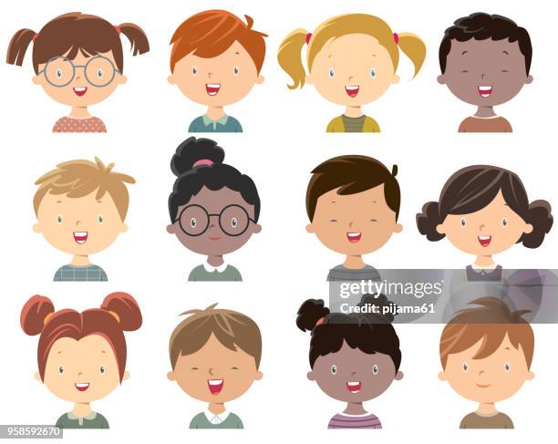 kleine mädchen und jungen-gesicht - mädchen stock-grafiken, -clipart, -cartoons und -symbole