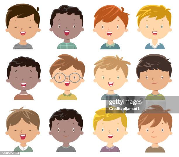 ilustrações, clipart, desenhos animados e ícones de carinha de meninos - cabelo louro