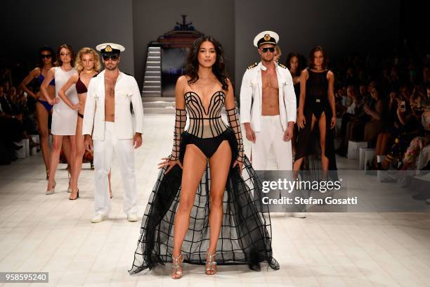 Model Jessica Gomes walks the runway during the Jets show at Mercedes-Benz Fashion Week Resort 19 Collections at Carriageworks on May 15, 2018 in...