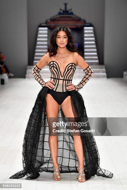 Model Jessica Gomes walks the runway during the Jets show at Mercedes-Benz Fashion Week Resort 19 Collections at Carriageworks on May 15, 2018 in...