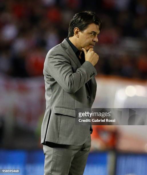 Marcelo Gallardo coach of River Plate looks on during a match between River Plate and San Lorenzo as part of Superliga 2017/18 at Estadio Monumental...