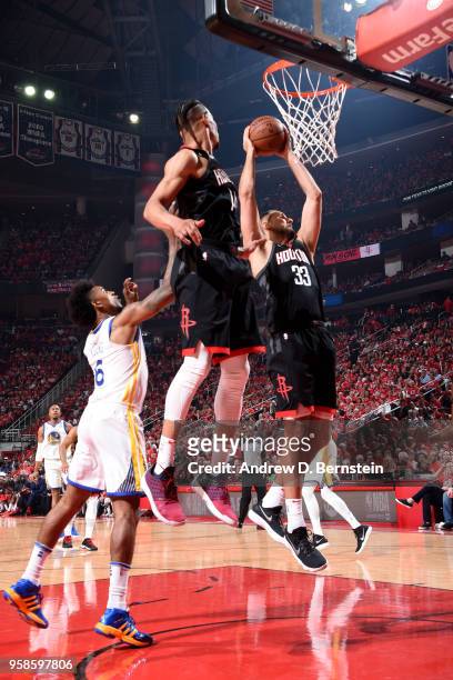Ryan Anderson of the Houston Rockets rebounds the ball against the Golden State Warriors during Game One of the Western Conference Finals of the 2018...