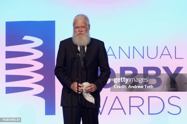 David Letterman accepts award onstage at The 22nd Annual Webby Awards at Cipriani Wall Street on May 14, 2018 in New York City.