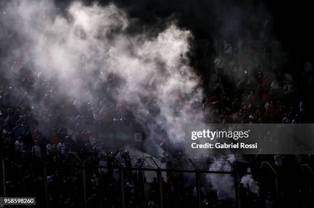 Fans of River Plate cheer for their team before during a match between River Plate and San Lorenzo as part of Superliga 2017/18 at Estadio Monumental...
