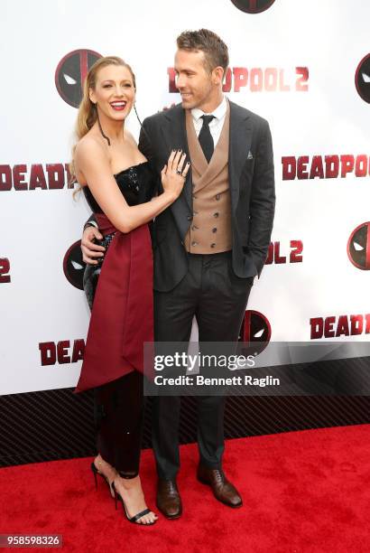 Actress Blake Lively and actor Ryan Reynolds pose for a picture during the "Deadpool 2" New York Screening at AMC Loews Lincoln Square on May 14,...