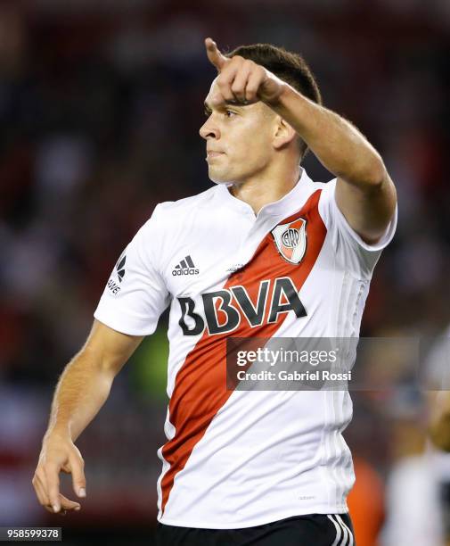 Rafael Santos Borre of River Plate celebrates after scoring the second goal of his team during a match between River Plate and San Lorenzo as part of...