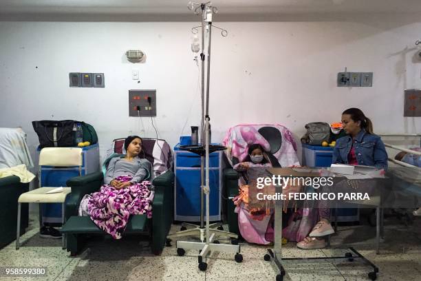 Two girls receive chemotherapy at the "Dr. JM de los Rios" Children's Hospital in Caracas on April 10, 2018. - The crisis in Venezuela has hit...