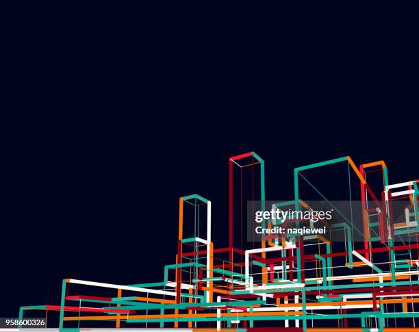 abstract city building group background in night - single line drawing building stock illustrations